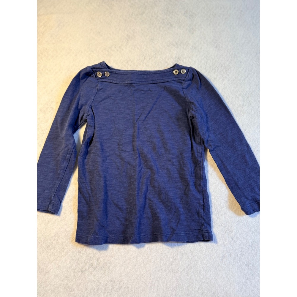 Crazy 8 Girls Navy Blue Long Sleeve Boat Neck Button Shoulder Top XS 4